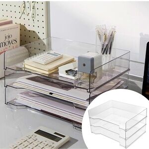 3 Tier Clear Acrylic Stackable Letter Tray Document Storage Organizer